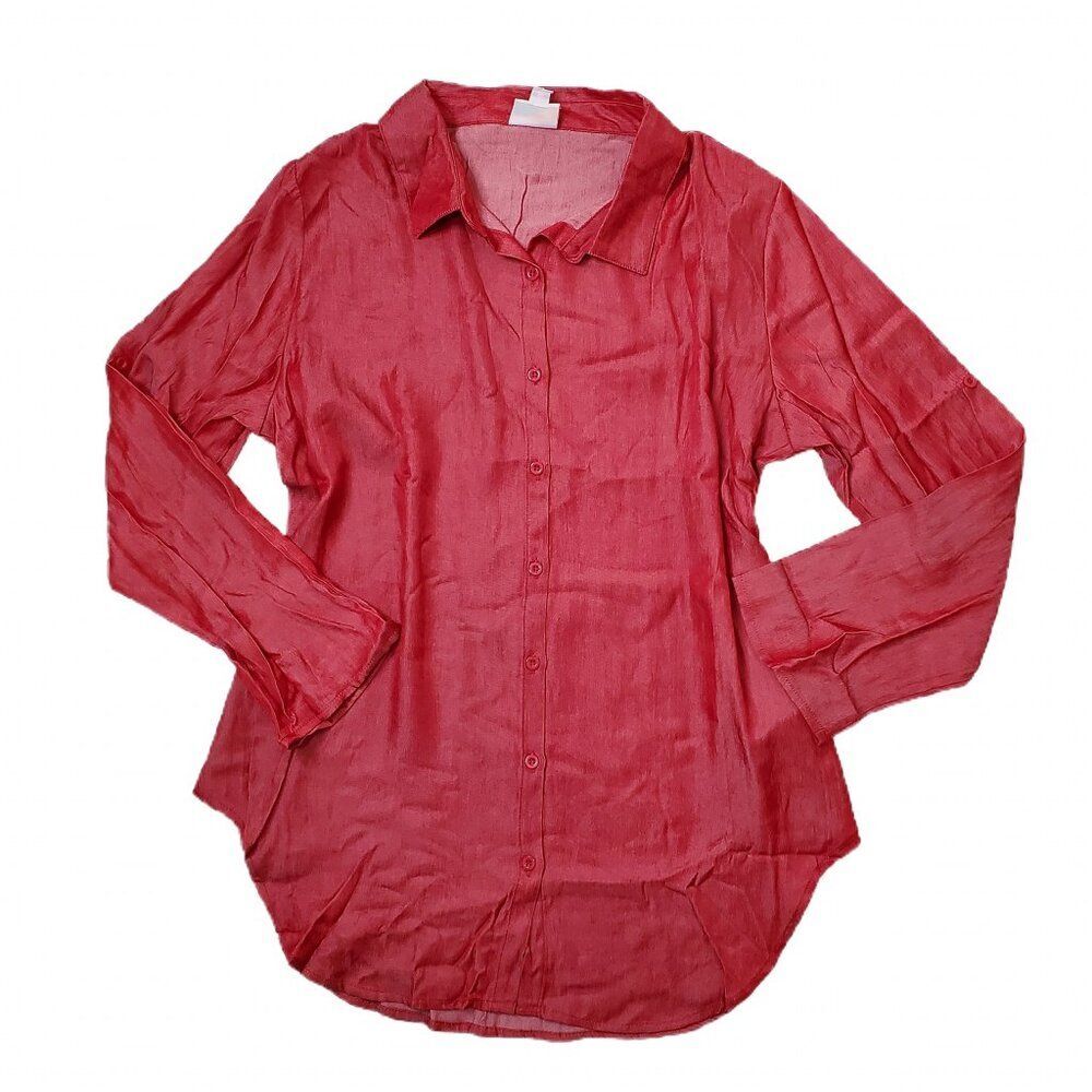 NEW XL LuLaRoe Denim Chambray Dark Deep Red Dress Long Sleeve Button Down Shirt